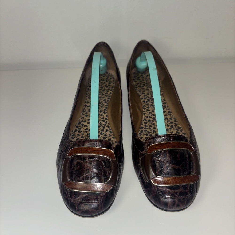 Nine West Women's Shoes Flats Sz‎ 7.5 Leather Flats Wooden Buckle Loafers Ballet